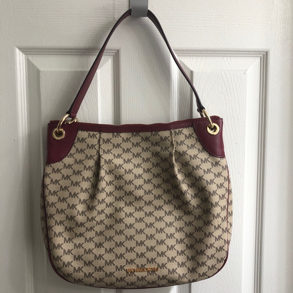 Michael Kors Beige and Burgundy Tote Bag